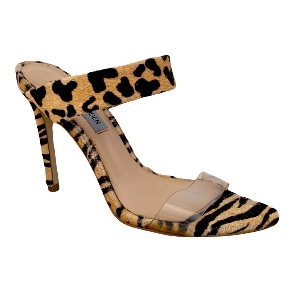 Steve Madden Real fur open toe high heels sandals size 6.5